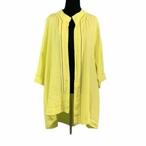 Connie K Yellow Linen 3/4 Sleeves Kimono Duster size Medium